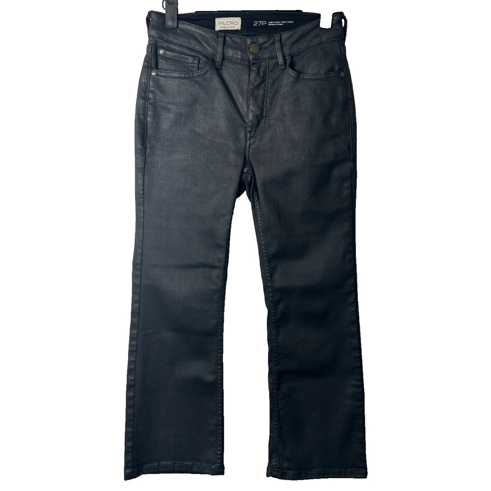 Anthropologie | Pilcro Coated Relaxed Jeans Black Size 27P Straight Boho D6